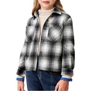 Grace Karin Girl's Button Down Plaid Long Sleeve Wool Blend Shacket Size 8Y
